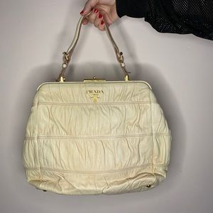 🔴SOLD🔴 Prada Beige Ruched Lambskin Dressy Gaufre Tote Bag